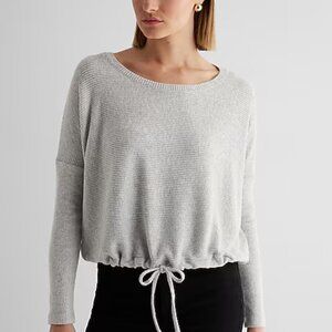 Ribbed Cozy Knit Crew Neck Cinched Hem Top XL and XS GREY NWT